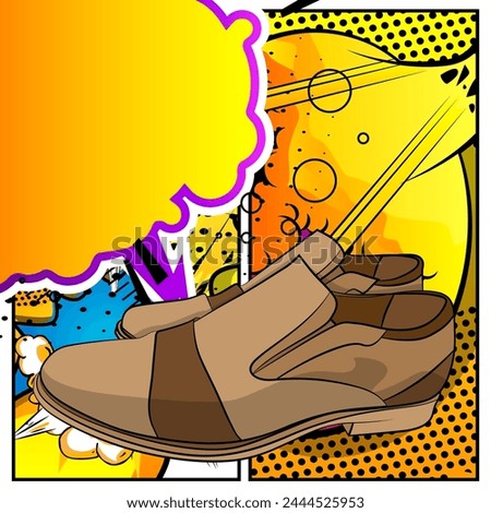 Cartoon Elegant Shoes, comic book Formal wear. Retro vector comics pop art design.