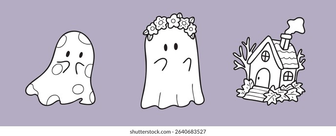 Cartoon, element, ghost in a cloak, autumn, Halloween, illustration, cute picture, hand-painted
