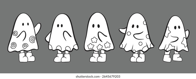 Cartoon, element, ghost in a cloak, autumn, Halloween, illustration, cute picture, hand-painted
