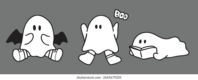 Cartoon, element, ghost in a cloak, autumn, Halloween, illustration, cute picture, hand-painted