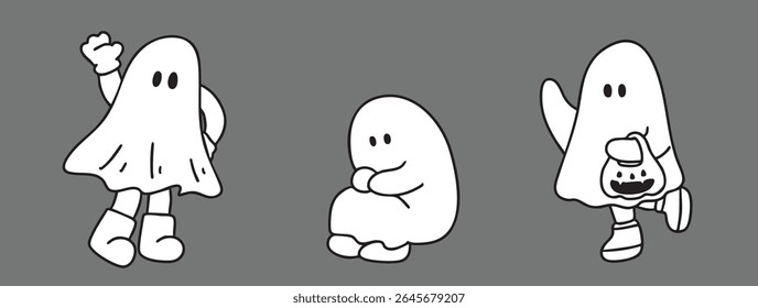 Cartoon, element, ghost in a cloak, autumn, Halloween, illustration, cute picture, hand-painted
