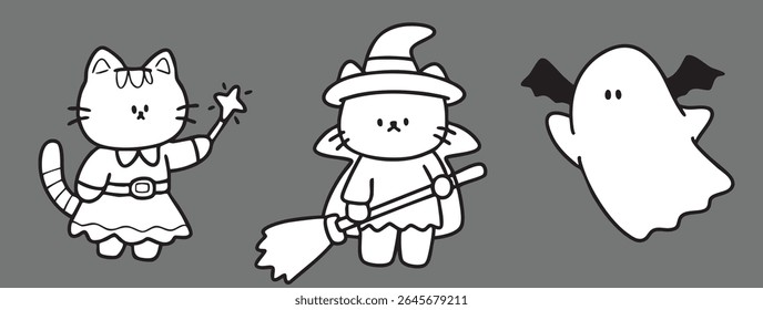Cartoon, element, ghost in a cloak, autumn, Halloween, illustration, cute picture, hand-painted