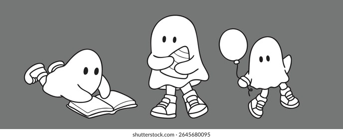 Cartoon, element, ghost in a cloak, autumn, Halloween, illustration, cute picture, hand-painted