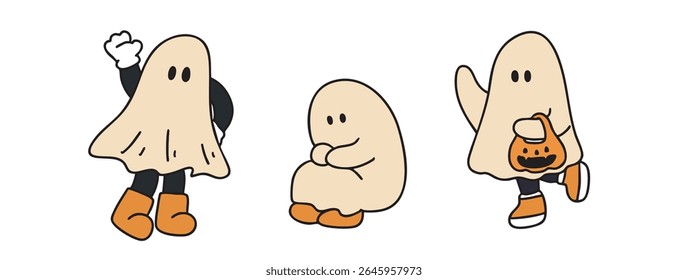 Cartoon, element, ghost in a cloak, autumn, Halloween, illustration, cute picture, hand-painted