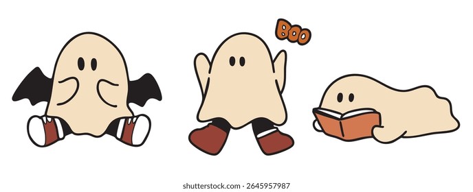 Cartoon, element, ghost in a cloak, autumn, Halloween, illustration, cute picture, hand-painted