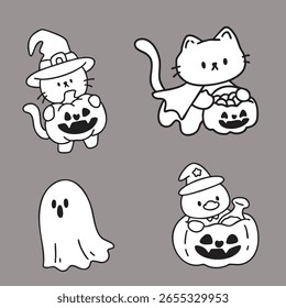 Cartoon, element, ghost in a cloak, autumn, Halloween, illustration, cute picture, hand-painted