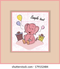 cartoon elephant baby with gifts