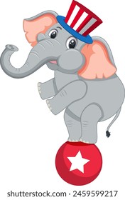 Cartoon elephant balancing on a circus ball