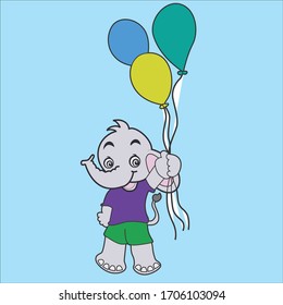 cartoon elephant with  balloon for play school kids