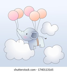 Cartoon of elephant with balloon in the sky