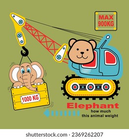 Cartoon of an elephant being moved to another place, t-shirt design vector illustration