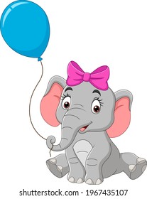 Cartoon elephant with a blue balloon