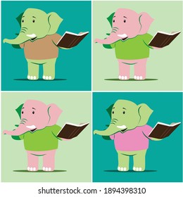 Cartoon Elephant carrying a book, reading education, Vector