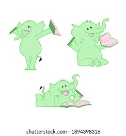 Cartoon Elephant carrying a book, reading education, Vector