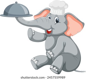 Cartoon elephant in chef hat holding a serving tray