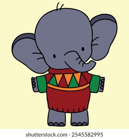 Cartoon Elephant in Colorful Sweater