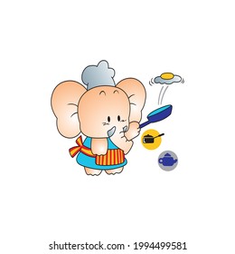cartoon elephant cooking eggs vector