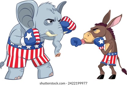 Cartoon Elephant and Donkey characters. Color vector illustration without Background. 