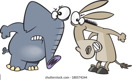 cartoon elephant and donkey going head to head