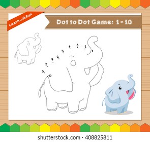Cartoon Elephant. Dot to dot educational game for kids