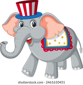 Cartoon elephant dressed in circus-themed costume