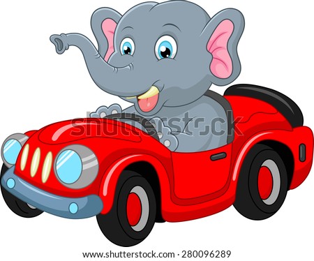 Cartoon elephant driving a car