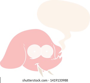 cartoon elephant face with speech bubble in retro style