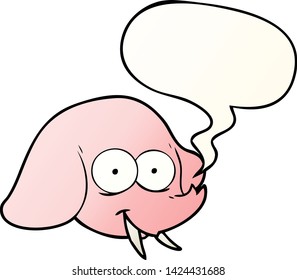 Cartoon-Elefant-Gesicht mit Sprachblase in glattem Farbverlauf-Stil