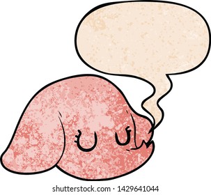 cartoon elephant face with speech bubble in retro texture style