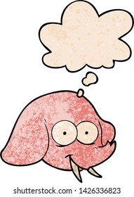 cara de elefante de dibujos animados con burbuja de pensamiento al estilo de textura gruesa