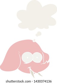 caricatura de elefante con burbuja de pensamiento en estilo retro