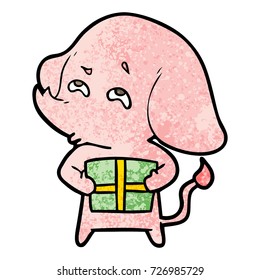cartoon elephant with gift remembering