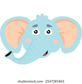 Cartoon elephant head with large ears and friendly expression, ideal for children's themes or educational materials