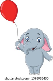 Cartoon elephant holding a red balloon