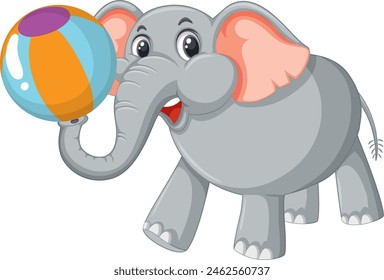 Cartoon elephant holding a vibrant beach ball