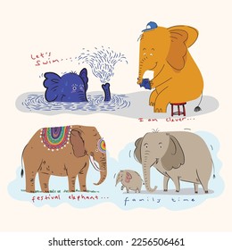 Icono de elefante de dibujos animados conjunto de ilustraciones vectoriales. Dibujo animal lindo al estilo de niño.
