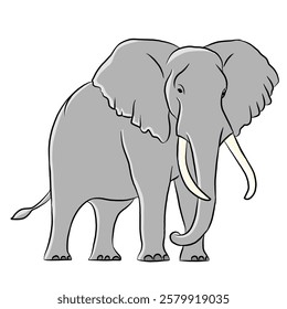 Cartoon elephant, elephant icon isolated on white background, vector illustration.