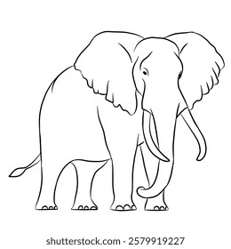 Cartoon elephant, elephant icon isolated on white background, vector illustration. Line art.