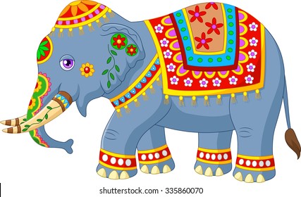 Cartoon elephant with indian classic traditional costume 