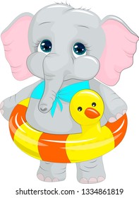 Cartoon elephant with inflatable ring. It can be used for baby t-shirt design, fashion print, velentines day card, poster, design element for children's clothes