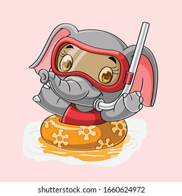 elefante de dibujos animados con mano de anillo inflable