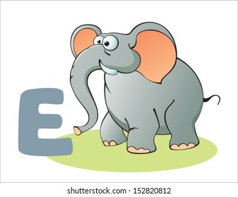 Cartoon Elephant  and letter E