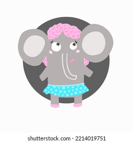 Cartoon elephant. Little wild anumal. Isolated african grey baby. For t-shirt prints. Kids birthday and invitation card