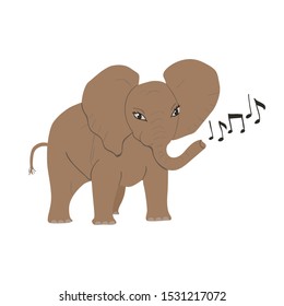 Cartoon elephant makes sounds with its trunk. Childish tee shirt design.