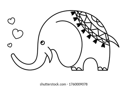 Cartoon elephant on a white background. Contour design for self-painting. Isolated animal object 