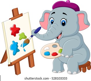 Cartoon Elephant Painting Isolated On White Stock Vector (Royalty Free ...