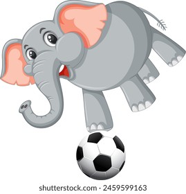 Cartoon elephant playing with a black and white soccer ball