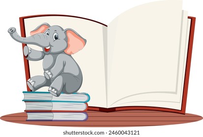 Cartoon elephant reading books, symbolizing learning