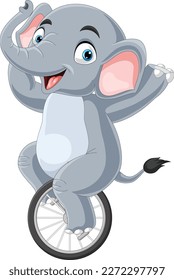 Cartoon elephant riding one wheel bike