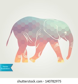 Cartoon elephant. The silhouette of the elephant collected from geometric pattern.